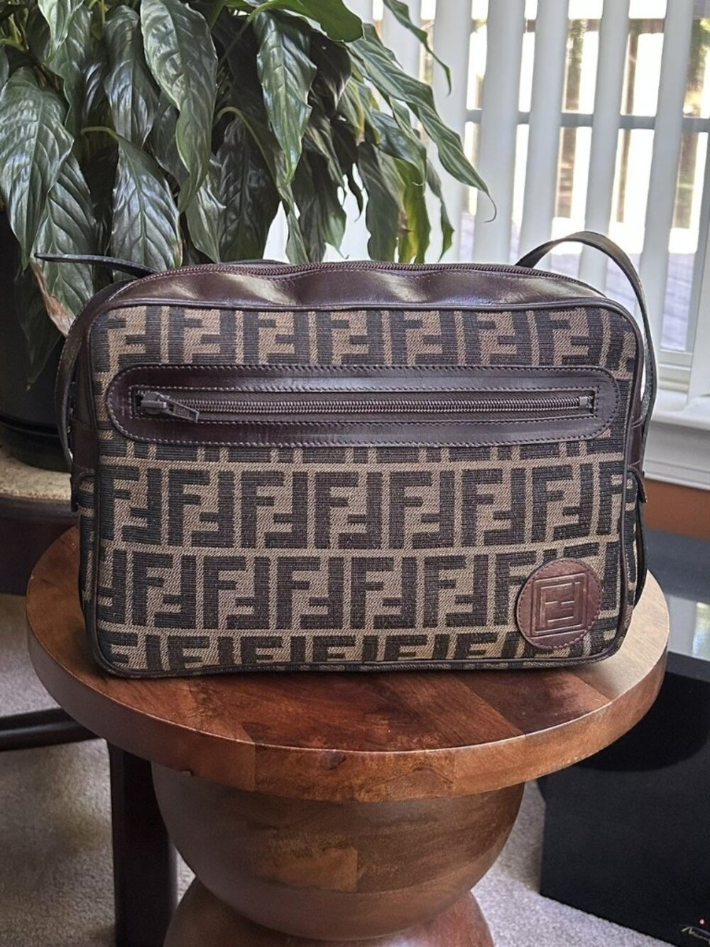 FENDI Zucca Vintage Camera Bag, Tobacco, Black, Brown